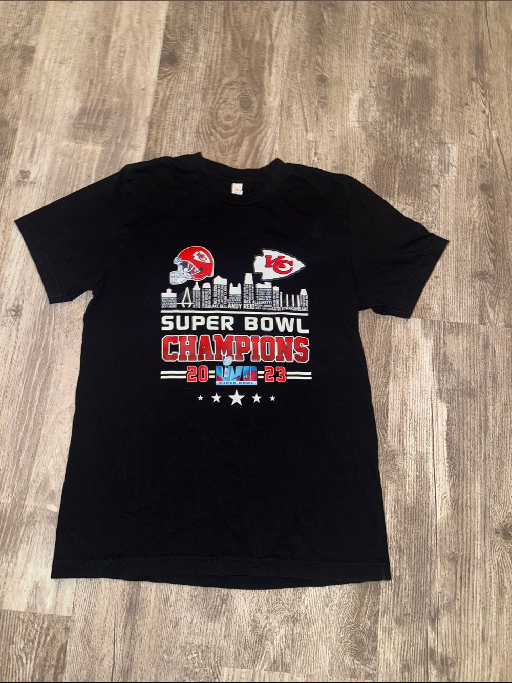 Bella Canvas Black Chiefs Super Bowl Champions Graphic Tee with Red Accents